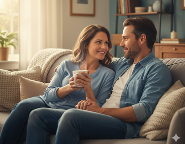 Pareja hablando con cariño y confianza