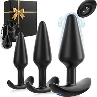 Kit plugs anales graduados 3 piezas silicona médica base ancha principiantes